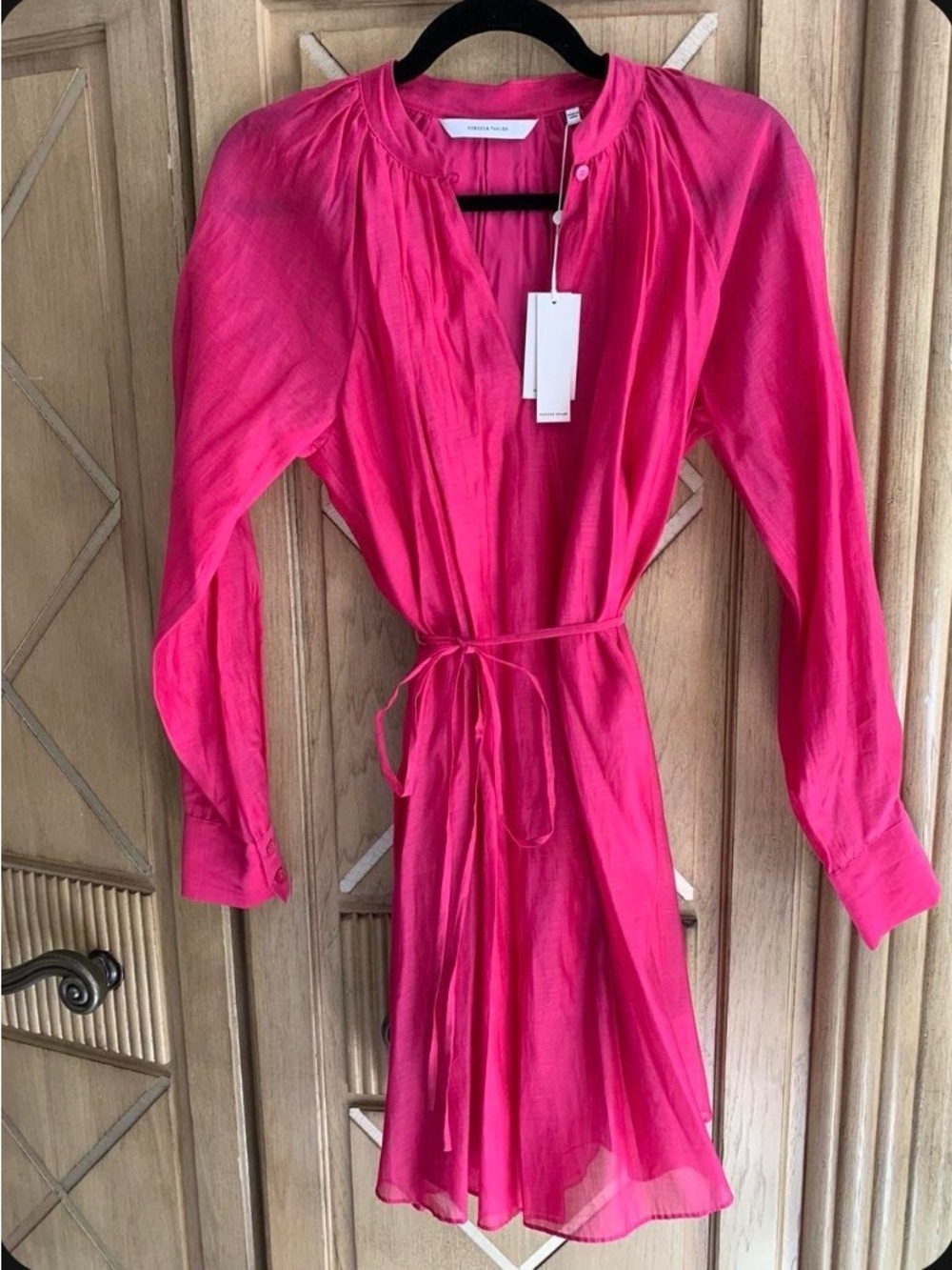 Rebecca Taylor Hot Pink Silk V-Neck Blouse